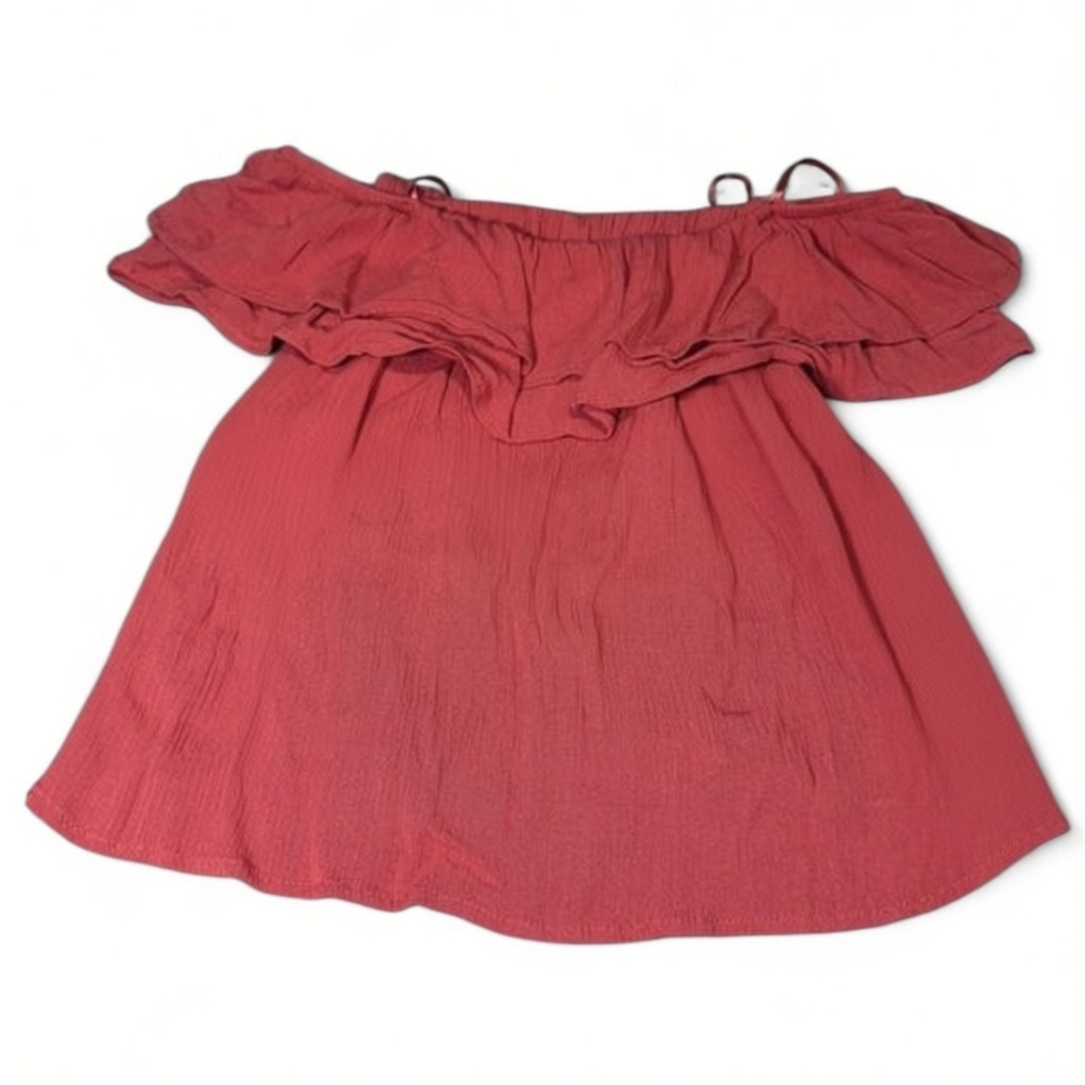 One Clothing Off Shoulder Ruffle Top Salmon Pink Boho Blouse Medium - Picture 10 of 10